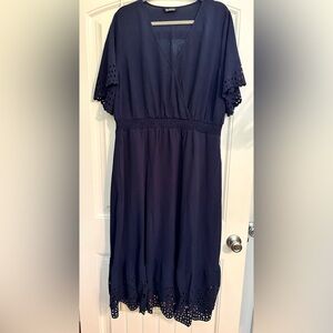Size 18-20 BloomChic Navy Blue Eyelet Maxi Dress w/elastic waist. Beautiful!